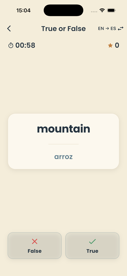 True or False training game: judging whether "mountain" means "arroz"